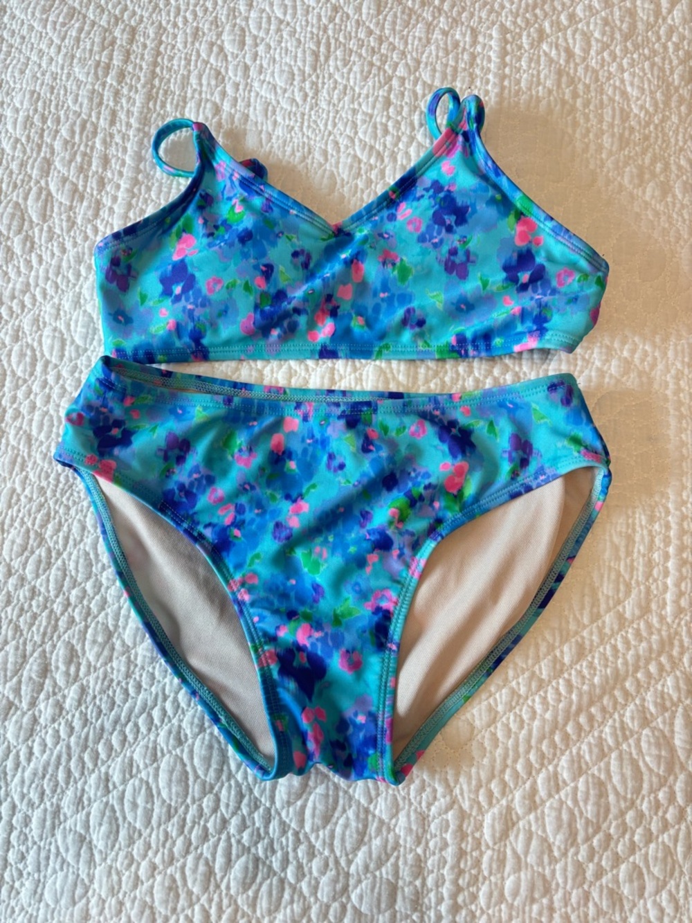 Art Class Blue Floral Two-Piece Bikini Set Size L (8/10)